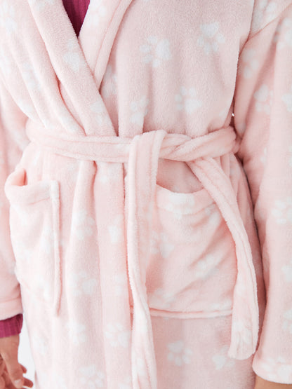 Hooded Patterned Long Sleeve Plush Women's Dressing Gown