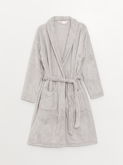 Shawl Collar Plain Long Sleeve Women's Plush Dressing Gown