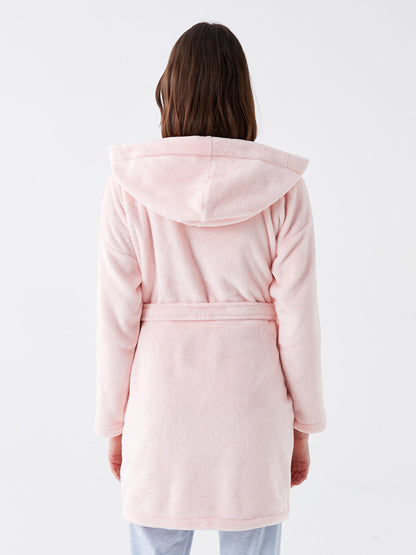 Hooded Embroidered Long Sleeve Women's Plush Dressing Gown