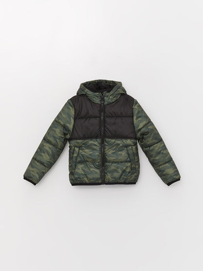 Hooded Camouflage Patterned Boy's Puffer Jacket