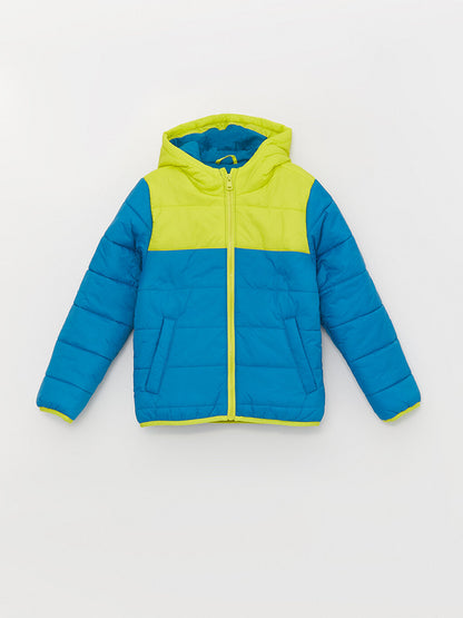 Hooded Color Block Boys Puffer Coat