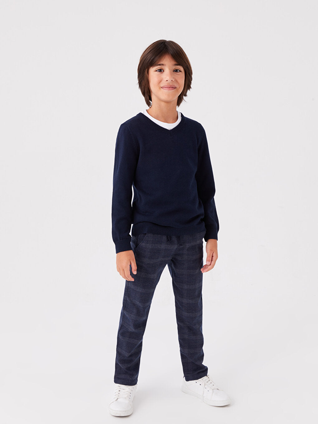 V-Neck Basic Long Sleeve Boy's Knitwear Sweater