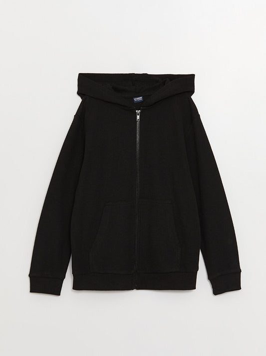 Hooded Basic Long Sleeve Boy's Zipper Sweatshirt