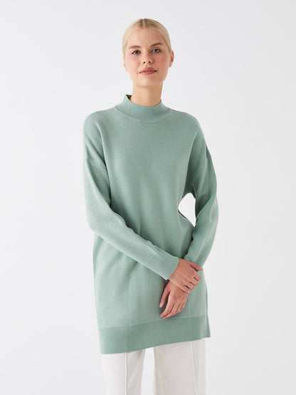 Half Turtleneck Plain Long Sleeve Oversize Women's Knitwear Tunic