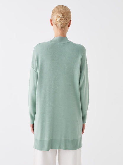 Half Turtleneck Plain Long Sleeve Oversize Women's Knitwear Tunic