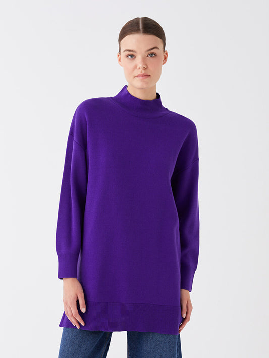 Half Turtleneck Plain Long Sleeve Oversize Women's Knitwear Tunic