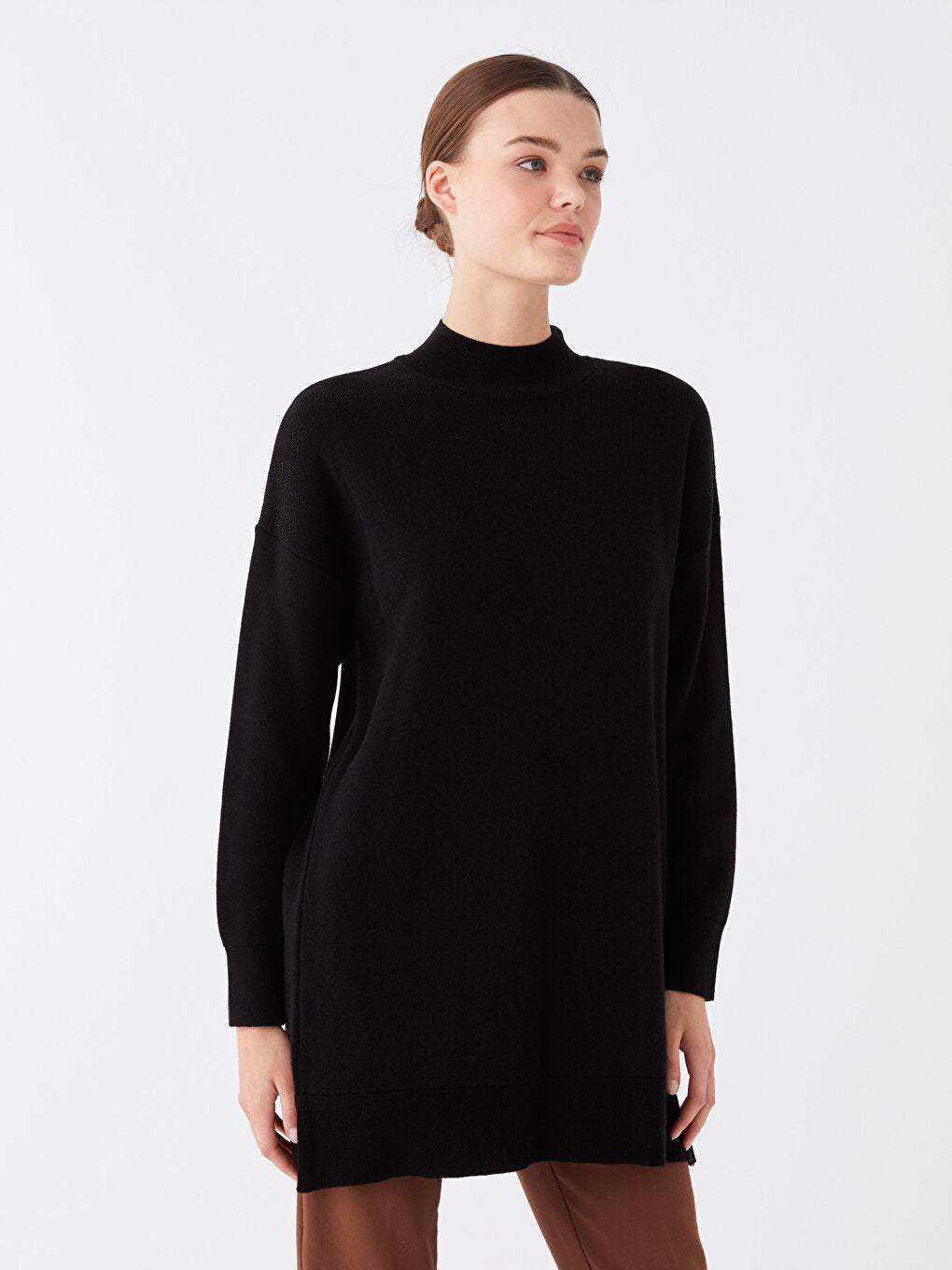 Half Turtleneck Plain Long Sleeve Oversize Women's Knitwear Tunic