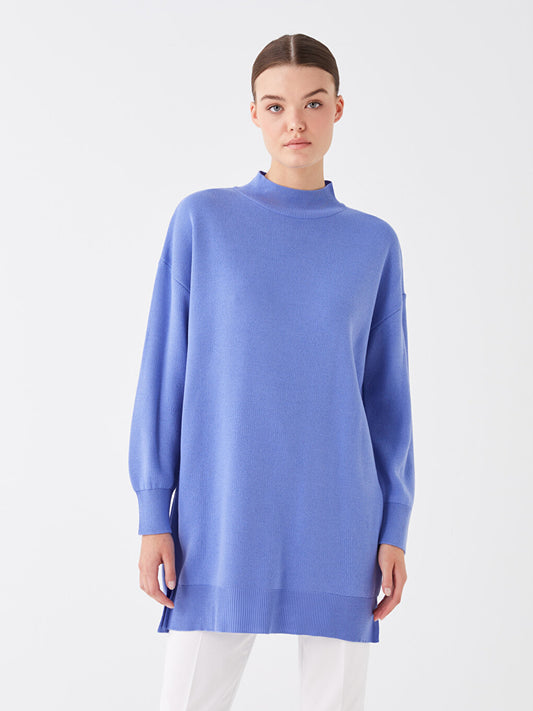 Half Turtleneck Plain Long Sleeve Oversize Women's Knitwear Tunic