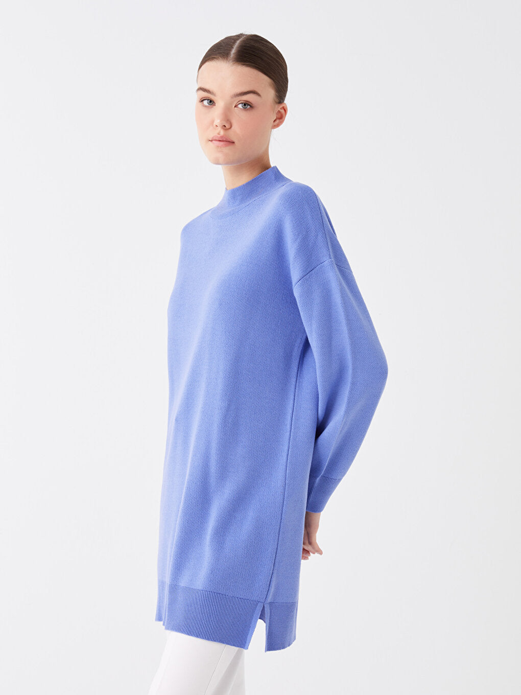 Half Turtleneck Plain Long Sleeve Oversize Women's Knitwear Tunic