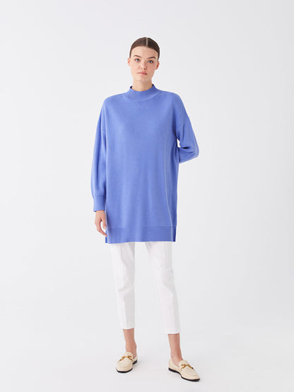 Half Turtleneck Plain Long Sleeve Oversize Women's Knitwear Tunic