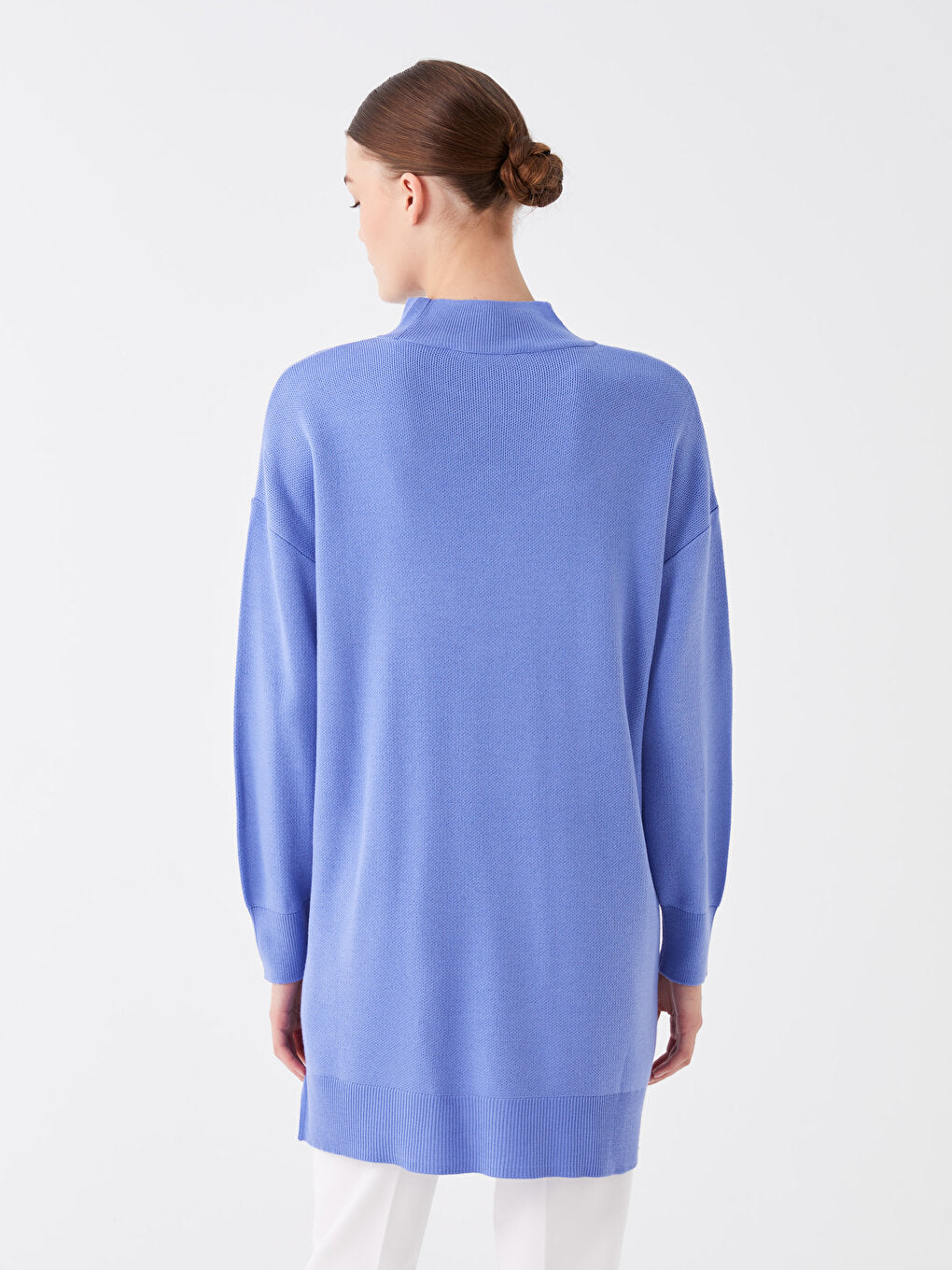 Half Turtleneck Plain Long Sleeve Oversize Women's Knitwear Tunic