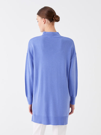 Half Turtleneck Plain Long Sleeve Oversize Women's Knitwear Tunic