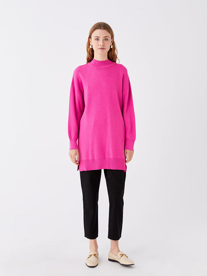 Half Turtleneck Plain Long Sleeve Oversize Women's Knitwear Tunic