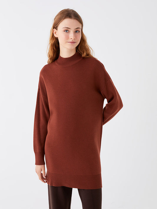 Half Turtleneck Plain Long Sleeve Oversize Women's Knitwear Tunic