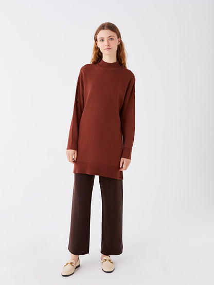 Half Turtleneck Plain Long Sleeve Oversize Women's Knitwear Tunic