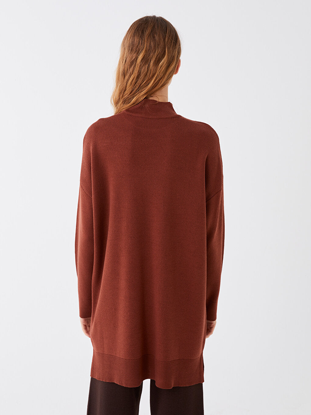 Half Turtleneck Plain Long Sleeve Oversize Women's Knitwear Tunic