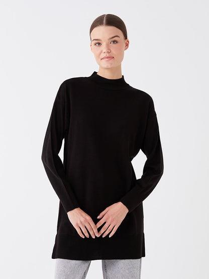 Half Turtleneck Plain Long Sleeve Women's Knitwear Tunic