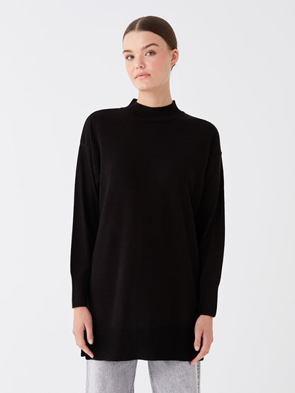 Half Turtleneck Plain Long Sleeve Women's Knitwear Tunic