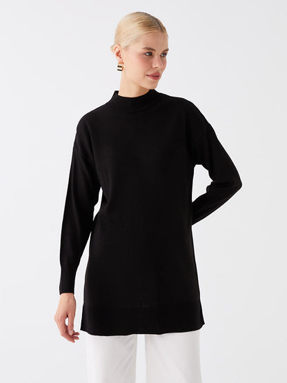 Half Turtleneck Plain Long Sleeve Women's Knitwear Tunic