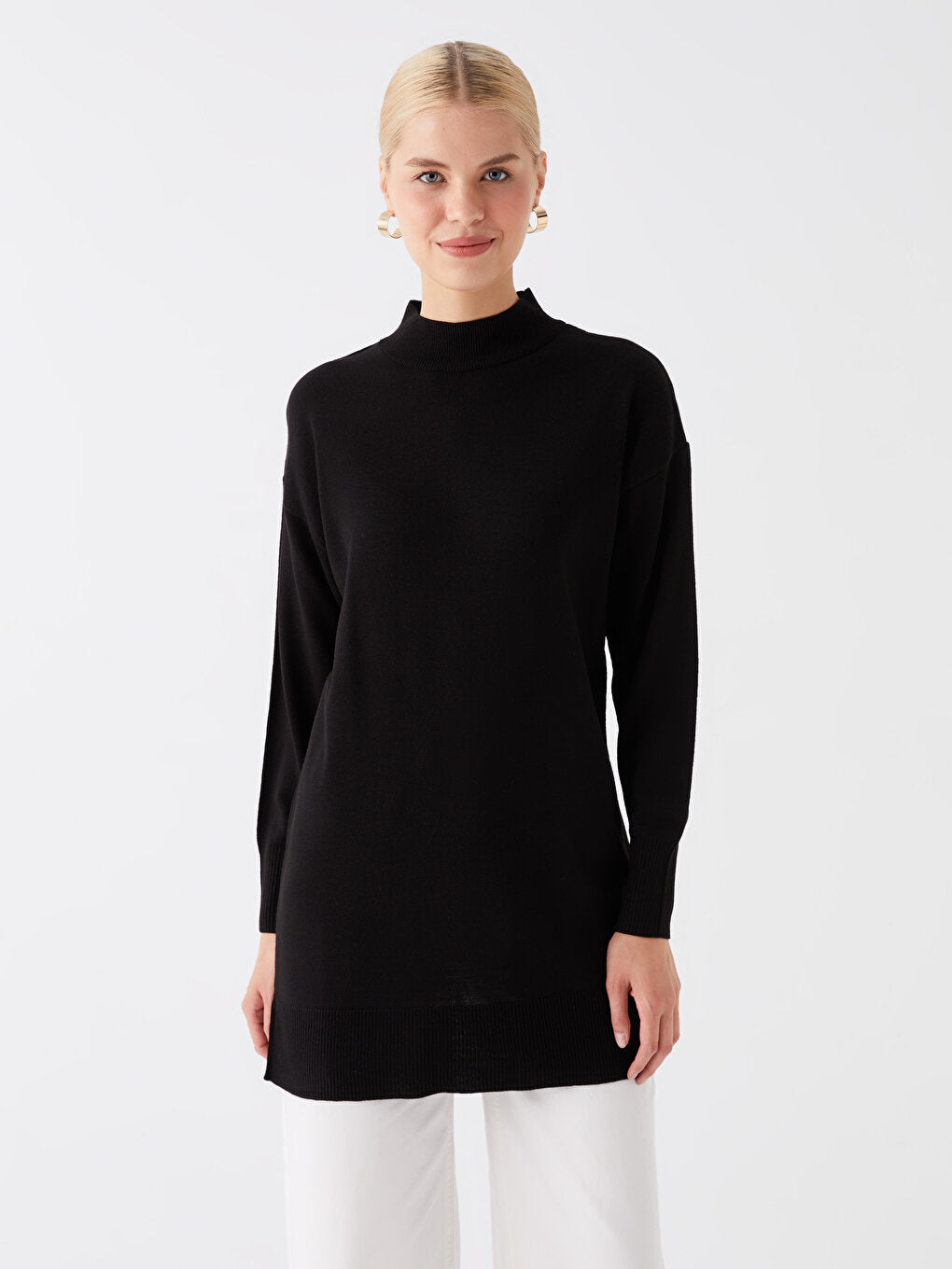 Half Turtleneck Plain Long Sleeve Women's Knitwear Tunic