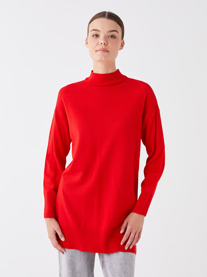 Half Turtleneck Plain Long Sleeve Women's Knitwear Tunic