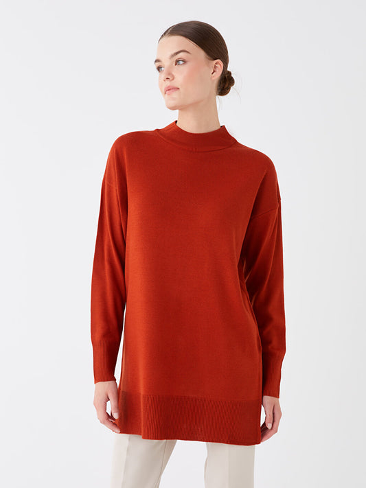 Half Turtleneck Plain Long Sleeve Women's Knitwear Tunic