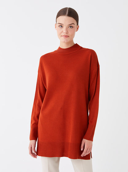 Half Turtleneck Plain Long Sleeve Women's Knitwear Tunic