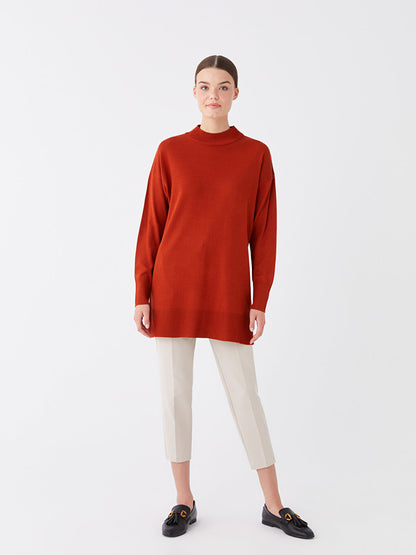 Half Turtleneck Plain Long Sleeve Women's Knitwear Tunic