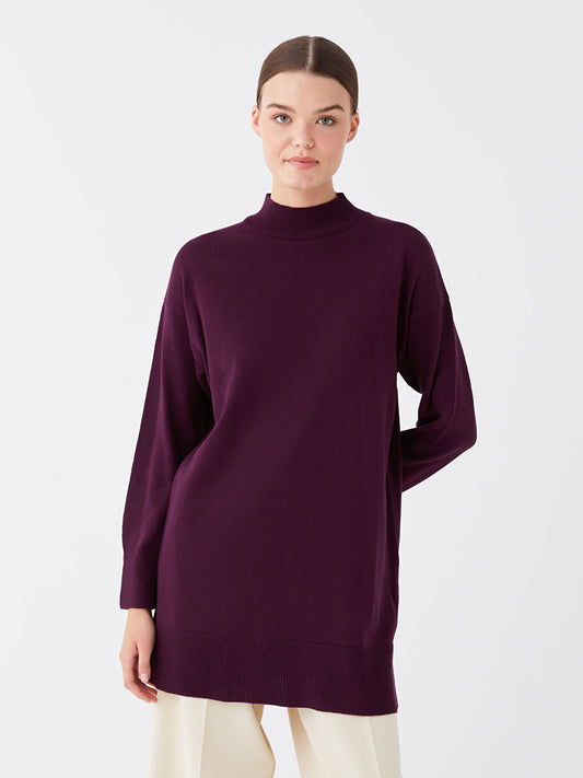 Half Turtleneck Plain Long Sleeve Women's Knitwear Tunic