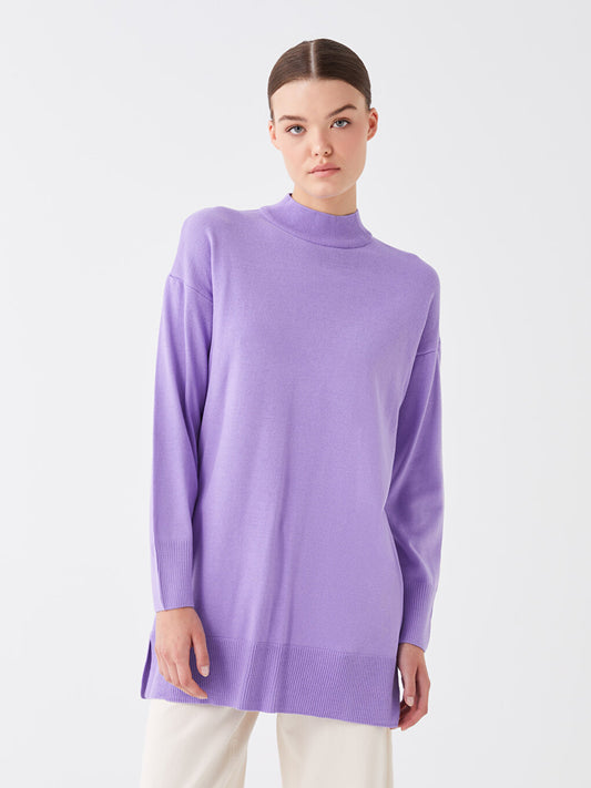 Half Turtleneck Plain Long Sleeve Women's Knitwear Tunic