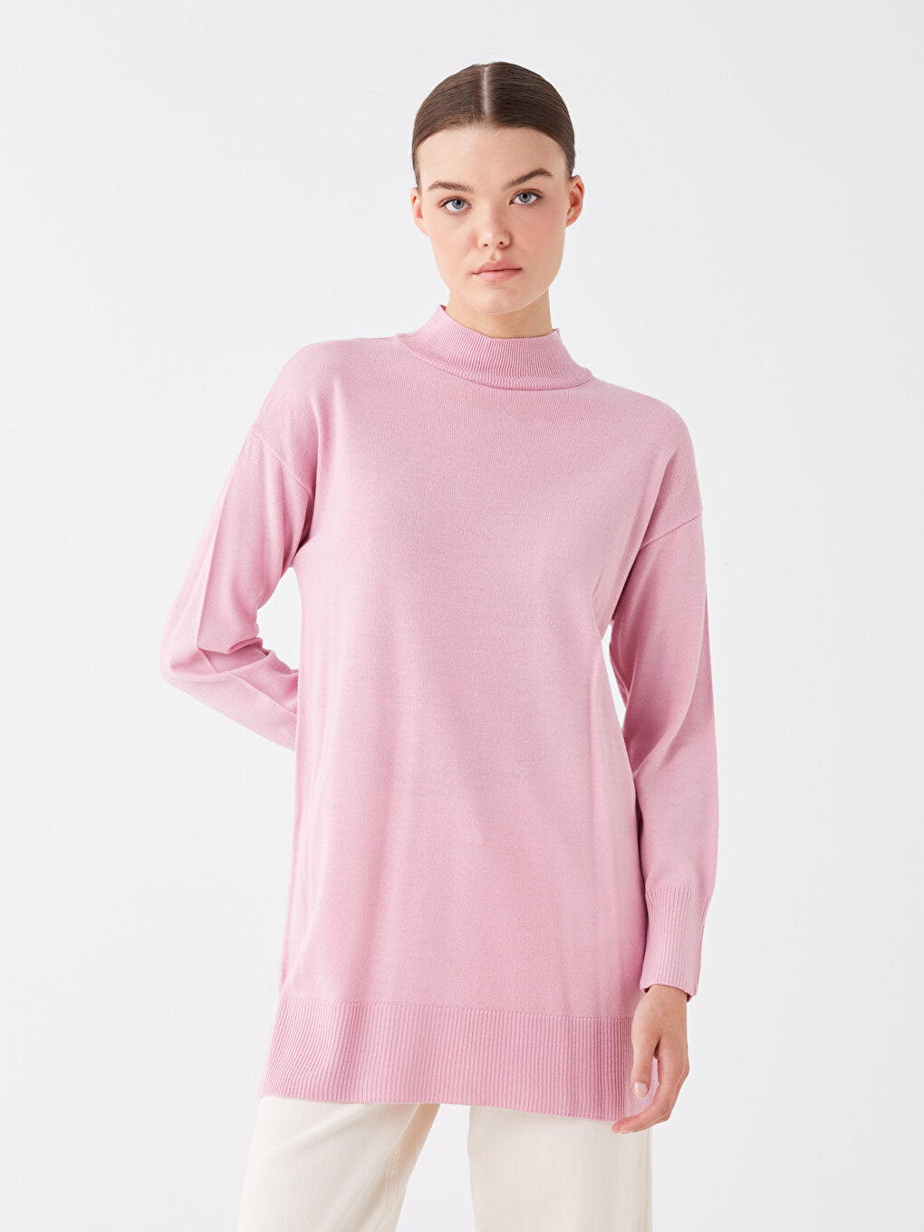 Half Turtleneck Plain Long Sleeve Women's Knitwear Tunic