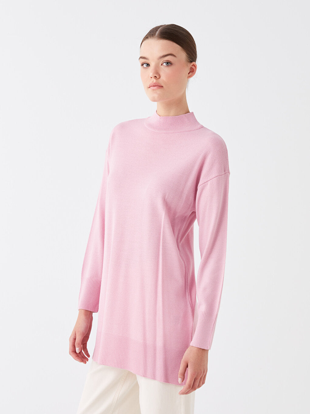 Half Turtleneck Plain Long Sleeve Women's Knitwear Tunic