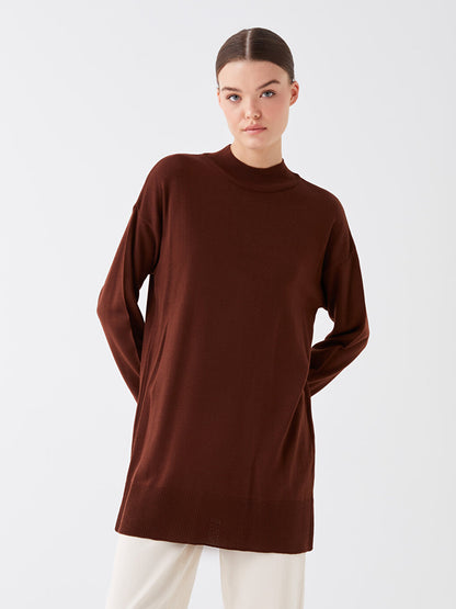 Half Turtleneck Plain Long Sleeve Women's Knitwear Tunic