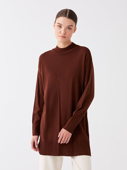 Half Turtleneck Plain Long Sleeve Women's Knitwear Tunic