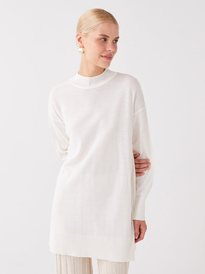 Half Turtleneck Plain Long Sleeve Women's Knitwear Tunic