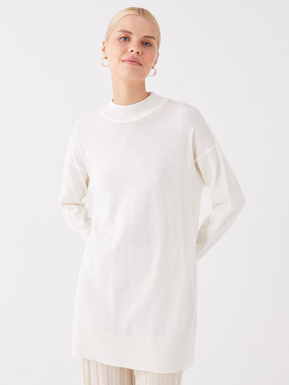 Half Turtleneck Plain Long Sleeve Women's Knitwear Tunic