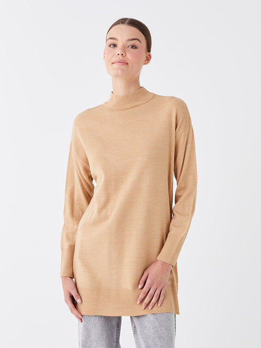 Half Turtleneck Plain Long Sleeve Women's Knitwear Tunic