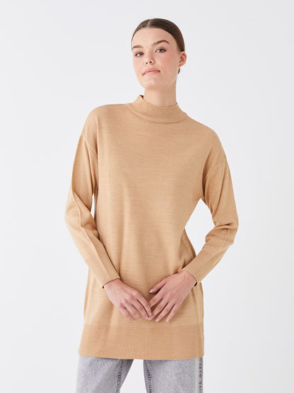 Half Turtleneck Plain Long Sleeve Women's Knitwear Tunic