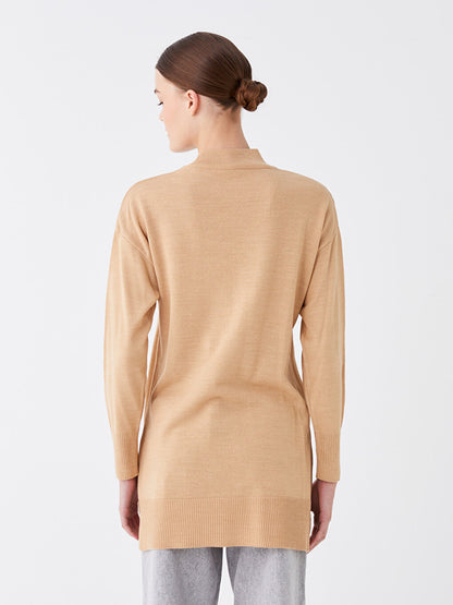 Half Turtleneck Plain Long Sleeve Women's Knitwear Tunic