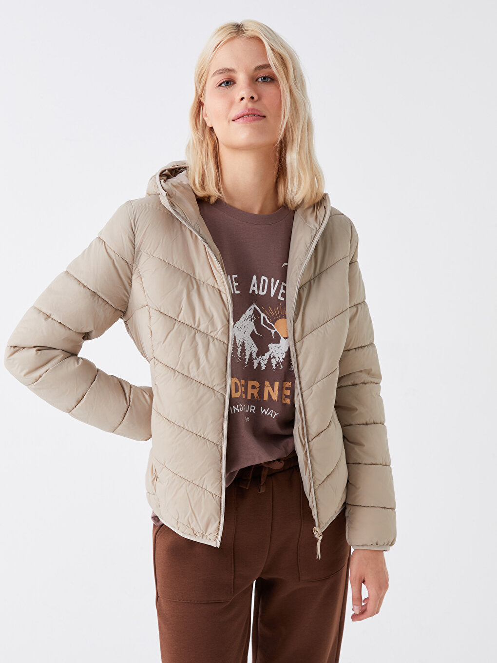 Women's Hooded Plain Puffer Coat