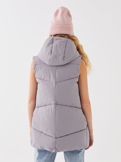 Hooded Self-Patterned Women's Puffer Vest