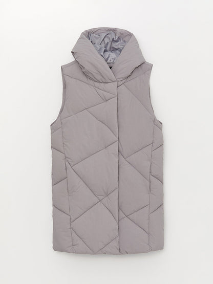 Hooded Self-Patterned Women's Puffer Vest