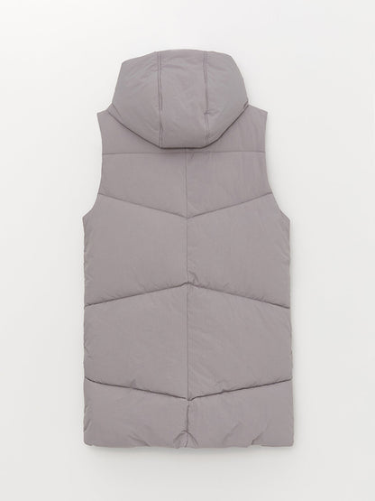 Hooded Self-Patterned Women's Puffer Vest