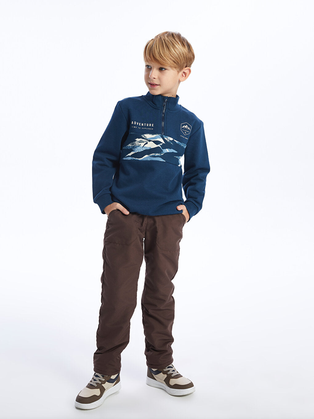 Elastic Waist Printed Fleece Lined Boy's Trousers