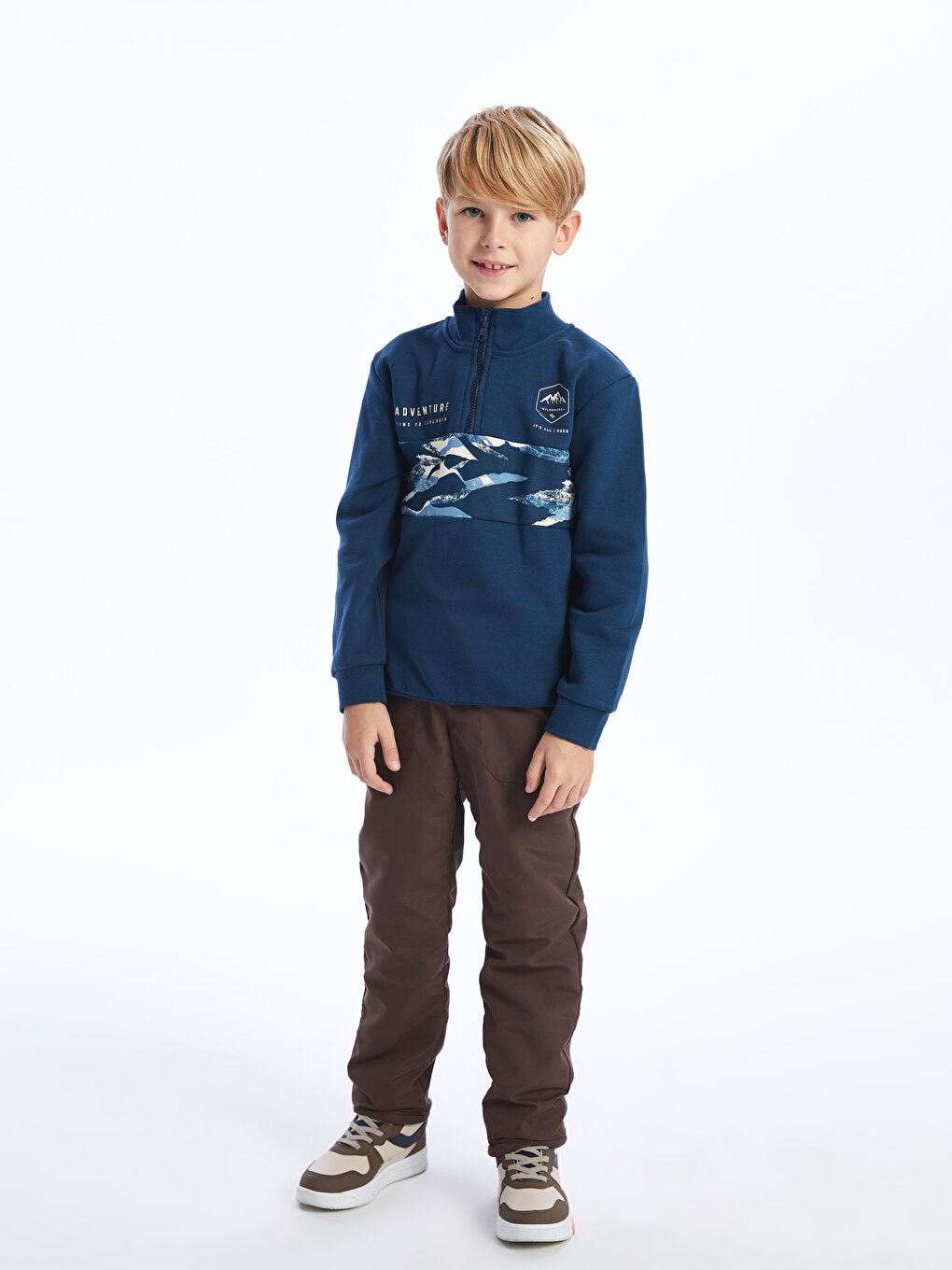 Elastic Waist Printed Fleece Lined Boy's Trousers