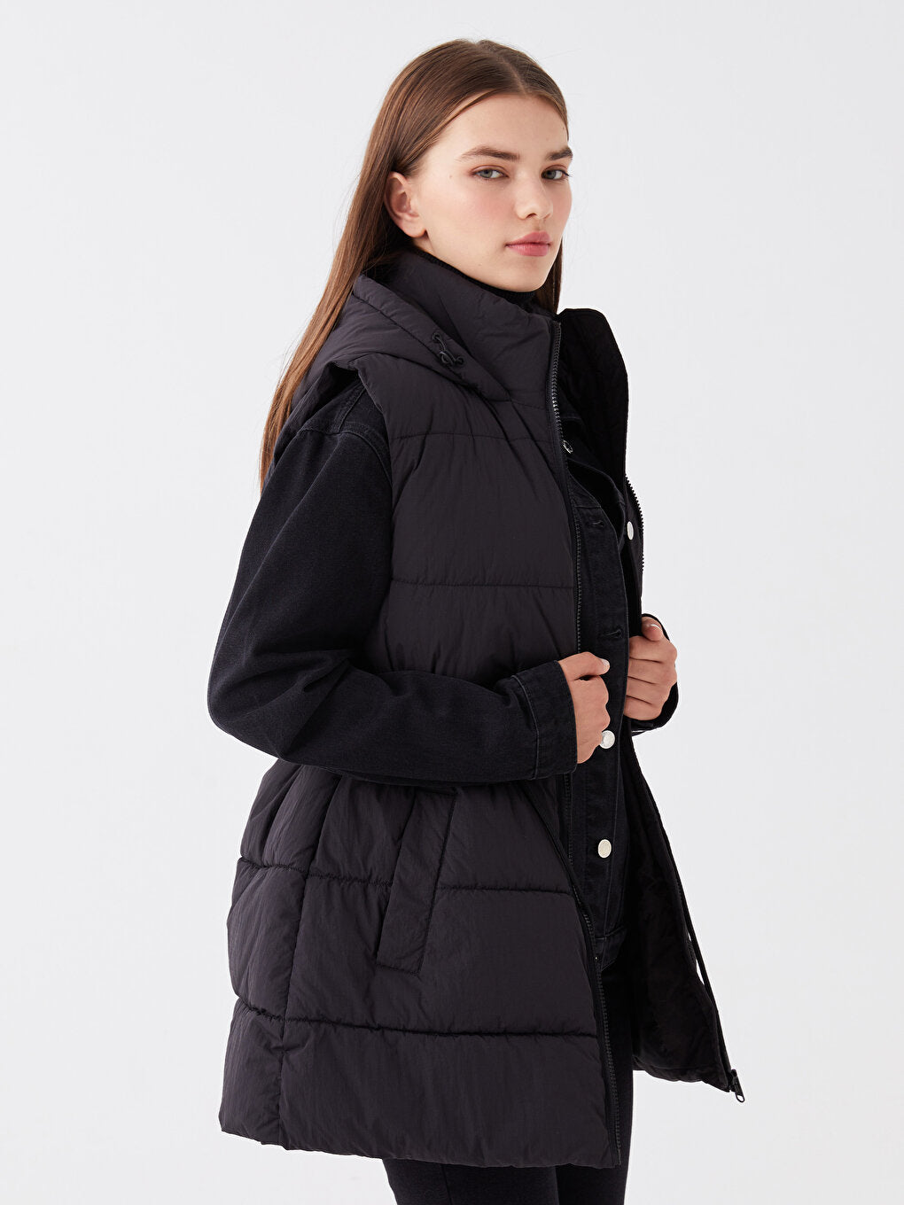 Women's Hooded Plain Puffer Vest