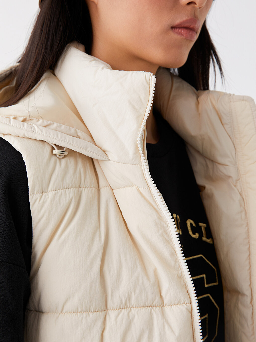 Women's Hooded Plain Puffer Vest