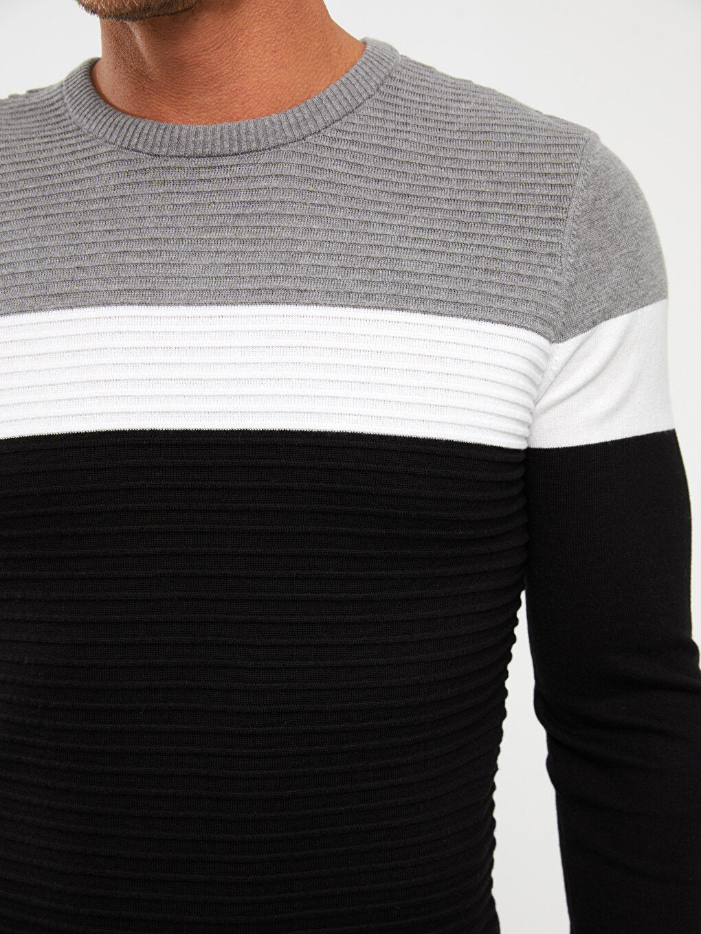 Crew Neck Long Sleeve Color Block Men's Knitwear Sweater