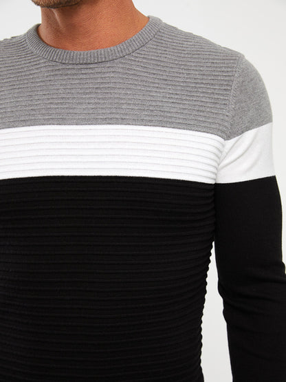 Crew Neck Long Sleeve Color Block Men's Knitwear Sweater