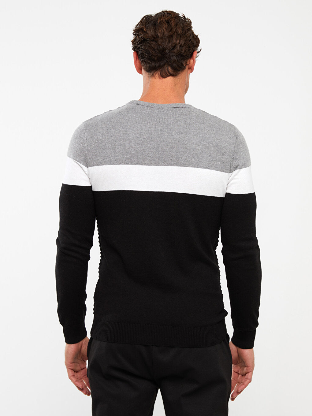 Crew Neck Long Sleeve Color Block Men's Knitwear Sweater